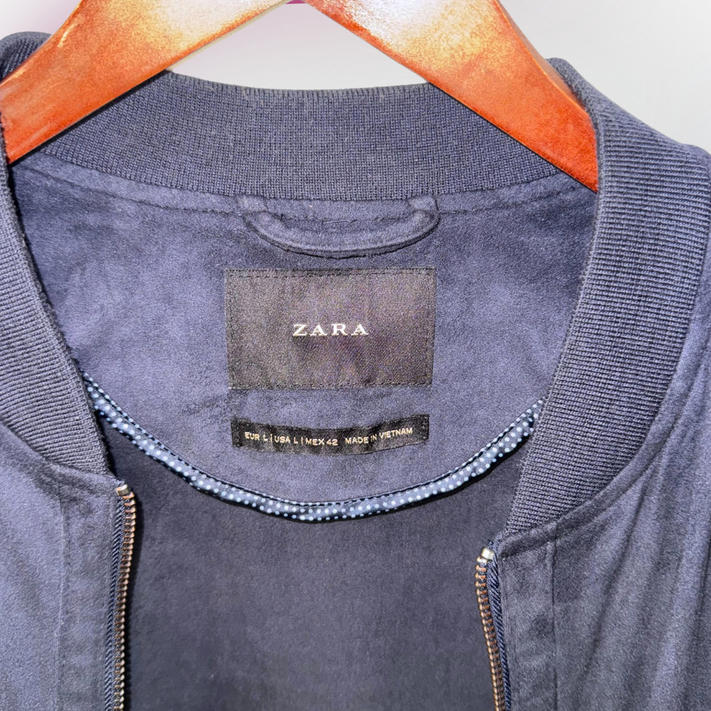ZARA Men's Faux Suede Bomber Jacket in Dark Navy - L - Picture 12 of 13